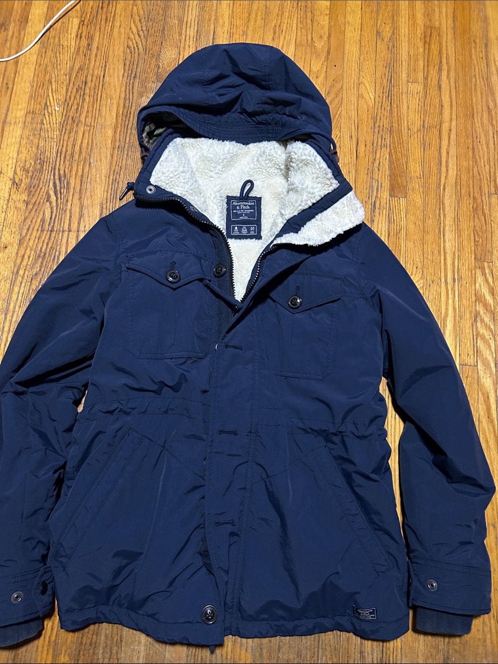 Abercrombie & Fitch Navy Hooded Sherpa-Lined Field Jacket